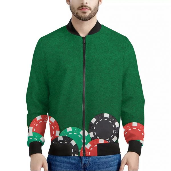 Casino Poker Chips Print Bomber Jacket