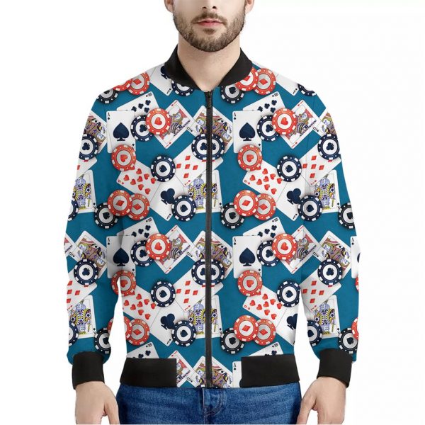 Casino Poker Pattern Print Bomber Jacket