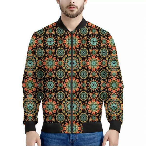 Chaotic Boho Floral Pattern Print Bomber Jacket