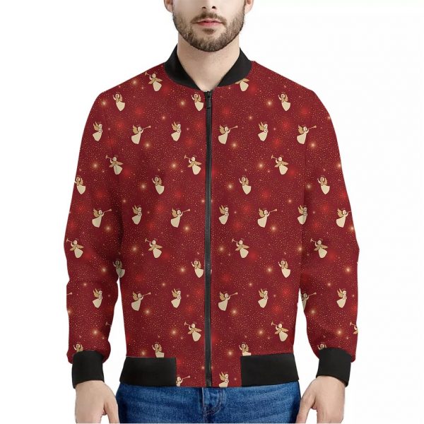 Christmas Angel Pattern Print Bomber Jacket