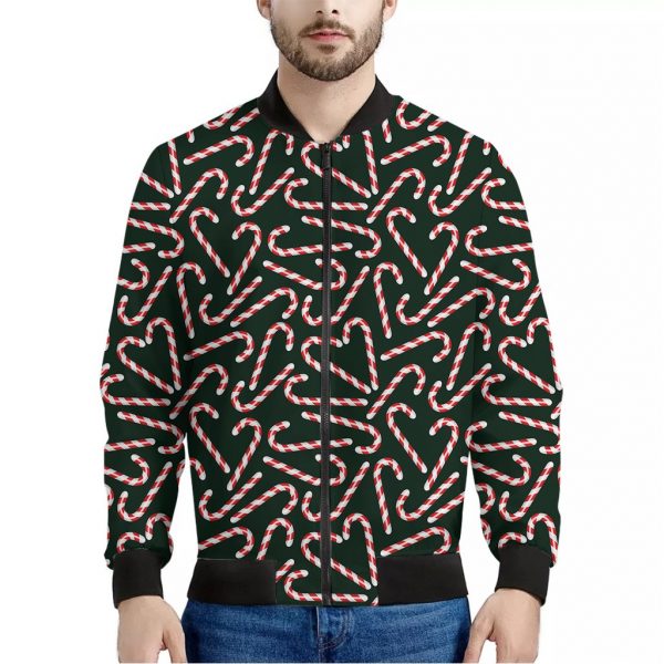 Christmas Candy Cane Pattern Print Bomber Jacket