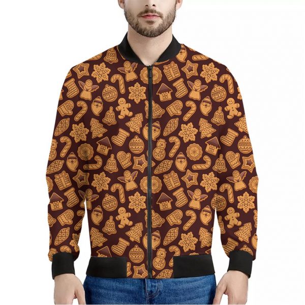 Christmas Cookies Pattern Print Bomber Jacket