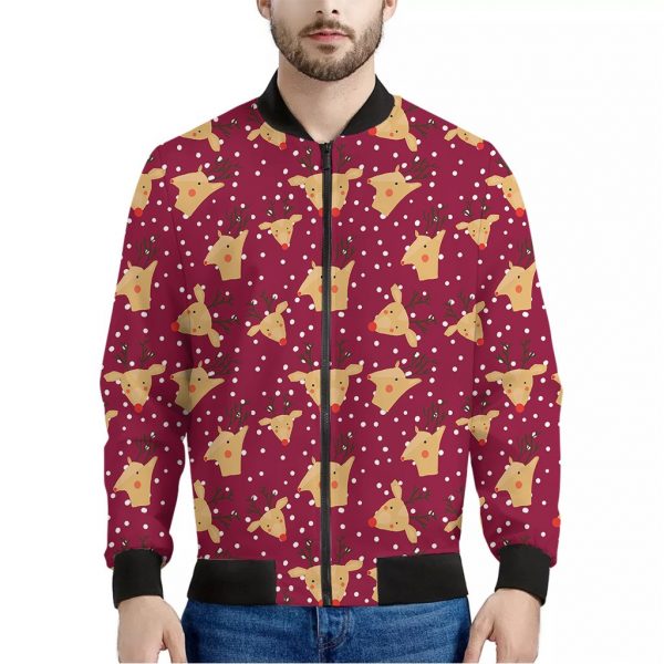 Christmas Deer Pattern Print Bomber Jacket