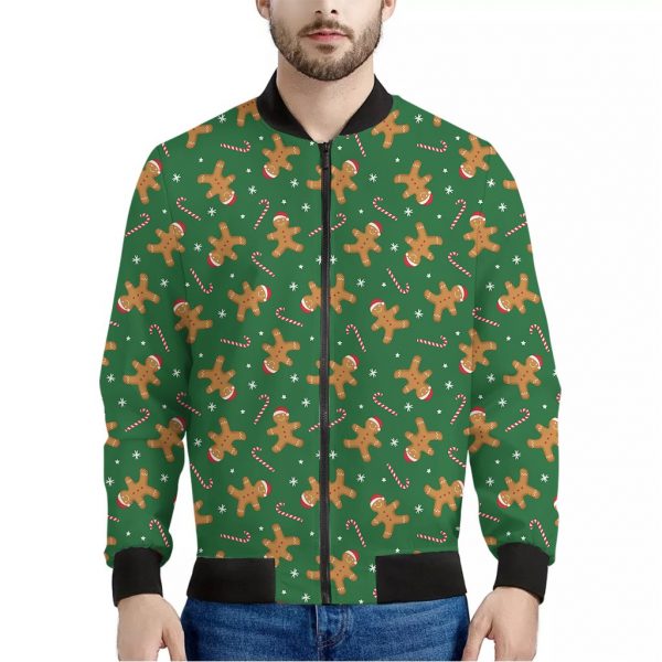 Christmas Gingerbread Pattern Print Bomber Jacket