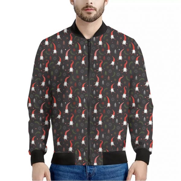 Christmas Gnomes Pattern Print Bomber Jacket