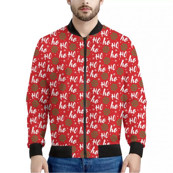 Christmas Hohoho Santa Claus Laugh Print Bomber Jacket