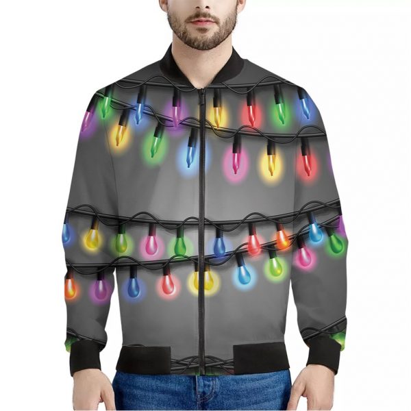 Christmas Holiday Lights Print Bomber Jacket