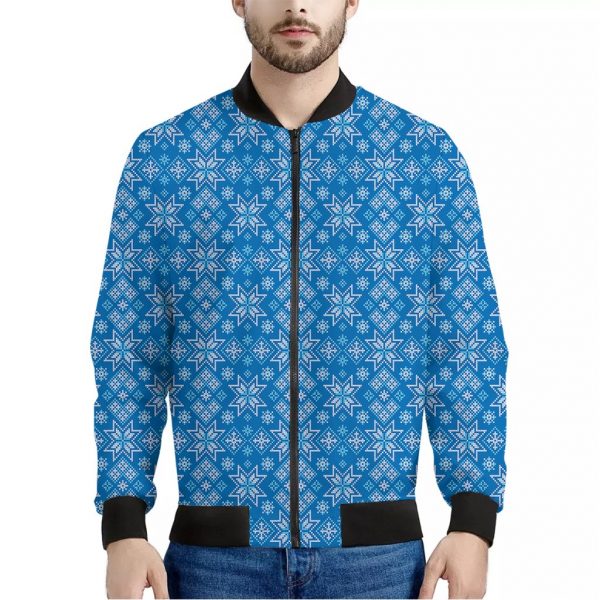 Christmas Nordic Knitted Pattern Print Bomber Jacket