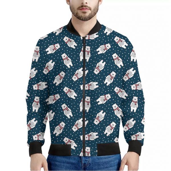 Christmas Polar Bear Pattern Print Bomber Jacket