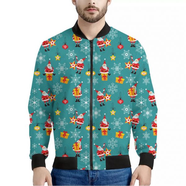 Christmas Santa Gift Pattern Print Bomber Jacket