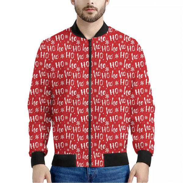 Christmas Santa Laugh Pattern Print Bomber Jacket
