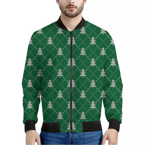 Christmas Tree Knitted Pattern Print Bomber Jacket