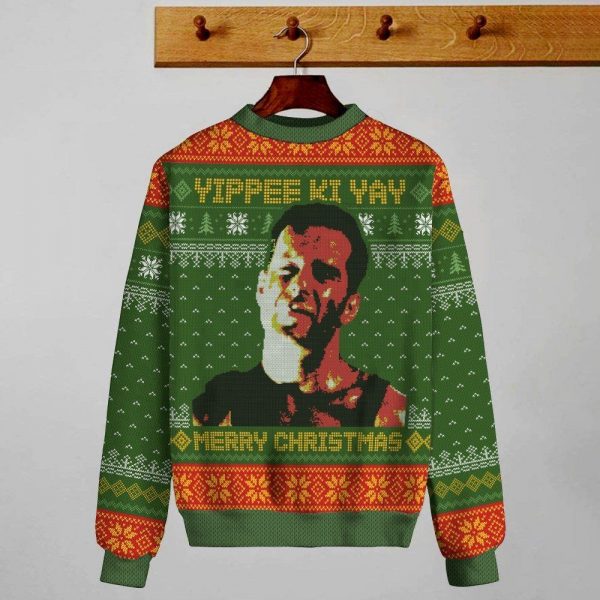 Christmas Yippee Ki Yay Knitting Pattern 3D Print Ugly Christmas Sweatshirt
