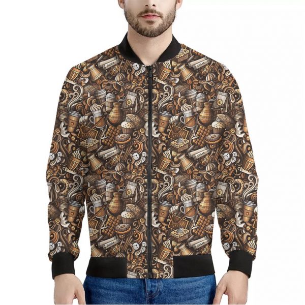 Coffee And Dessert Drawing Pattern Print Bomber Jacket