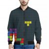 Colorful Block Puzzle Video Game Print Bomber Jacket