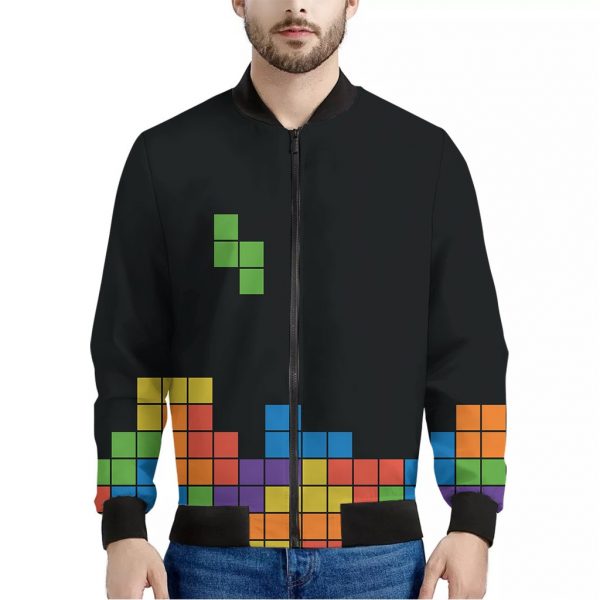 Colorful Brick Puzzle Video Game Print Bomber Jacket