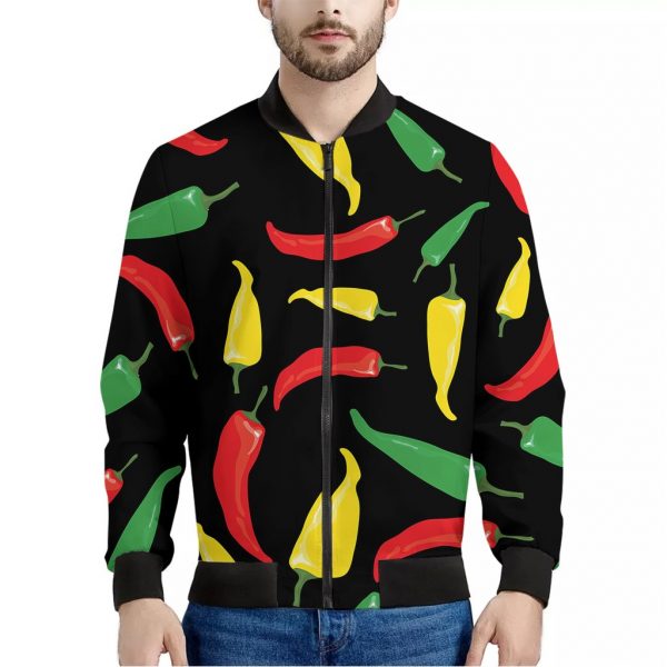 Colorful Chili Peppers Pattern Print Bomber Jacket