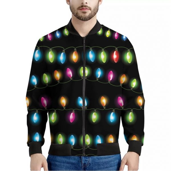 Colorful Christmas Lights Print Bomber Jacket
