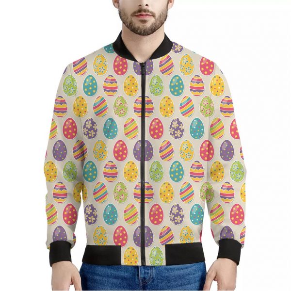Colorful Cute Easter Eggs Pattern Print Bomber Jacket