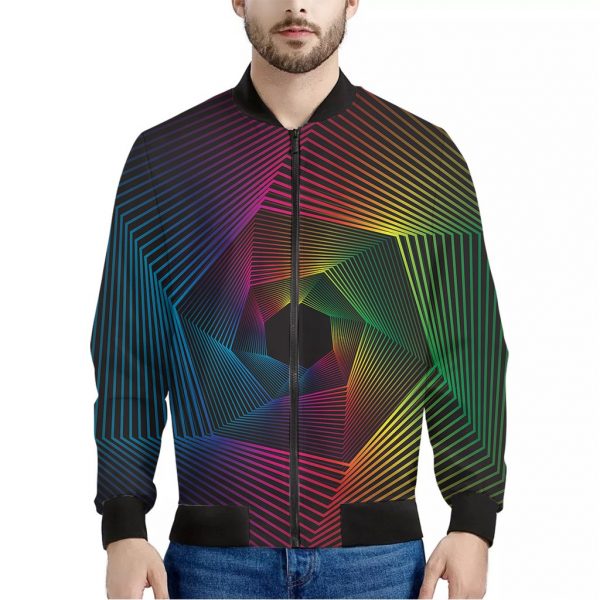 Colorful EDM Geometric Print Bomber Jacket