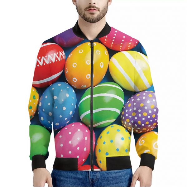 Colorful Easter Eggs Print Bomber Jacket