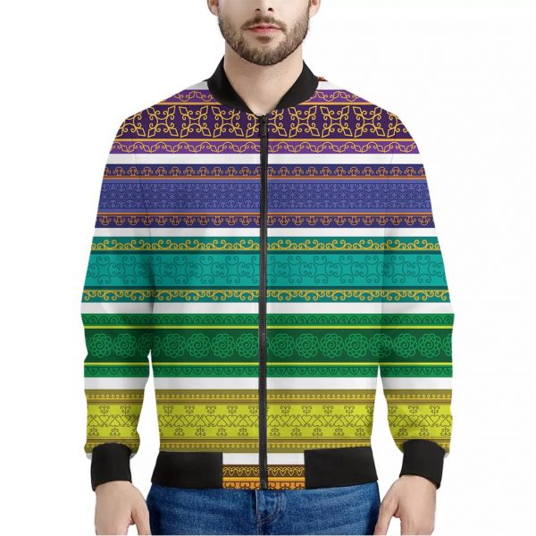 Colorful Ethnic Pattern Print Bomber Jacket
