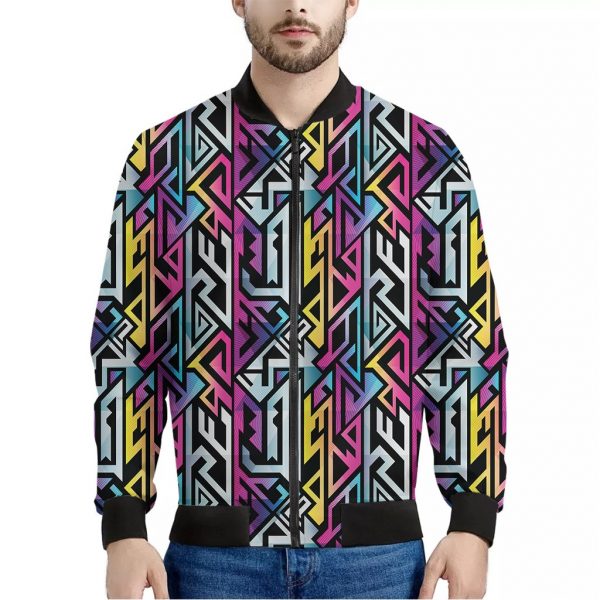 Colorful Geometric Tribal Pattern Print Bomber Jacket