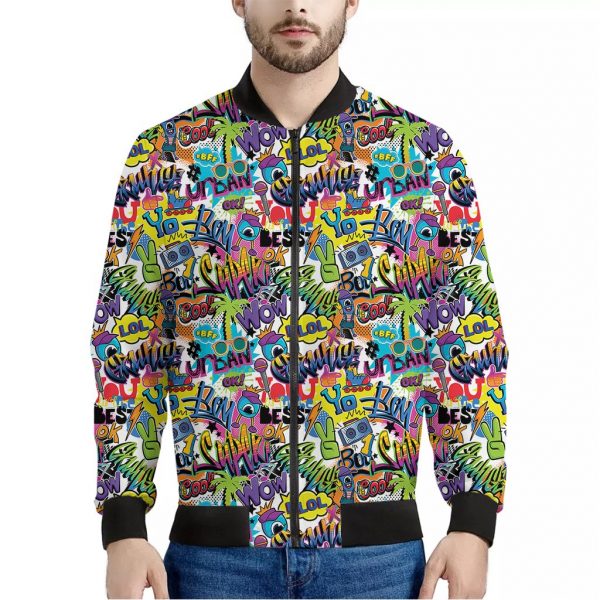 Colorful Graffiti Pattern Print Bomber Jacket