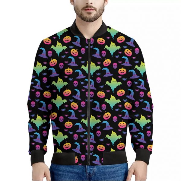 Colorful Halloween Party Pattern Print Bomber Jacket
