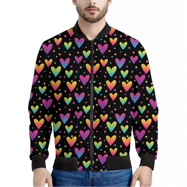 Colorful Heart Pattern Print Bomber Jacket