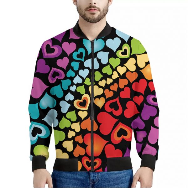 Colorful Heart Wave Pattern Print Bomber Jacket