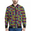 Colorful Houndstooth Pattern Print Bomber Jacket