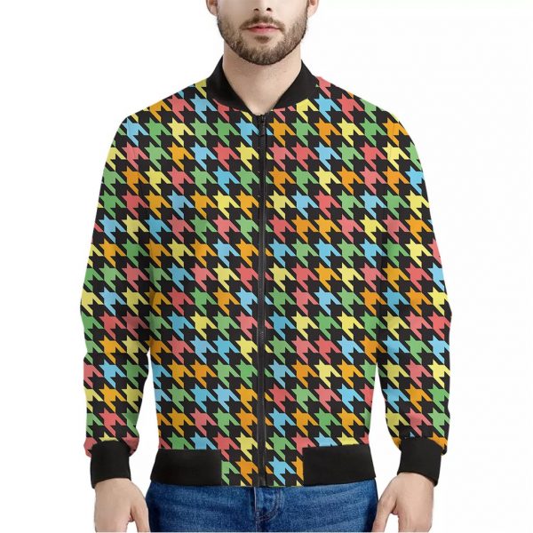 Colorful Houndstooth Print Bomber Jacket