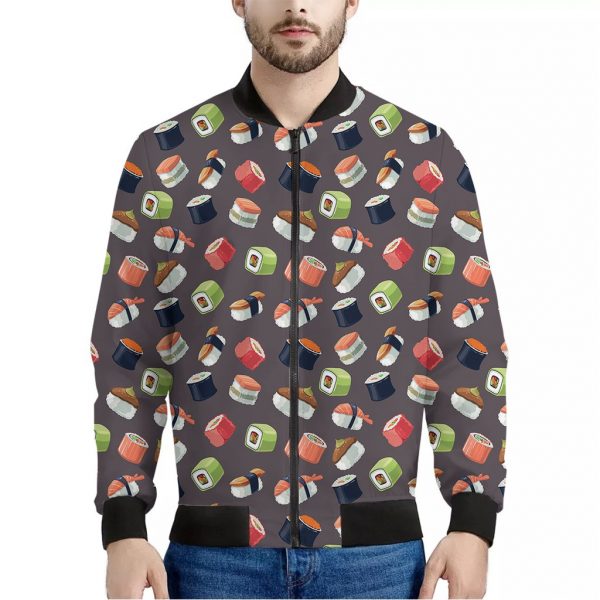 Colorful Japanese Sushi Pattern Print Bomber Jacket