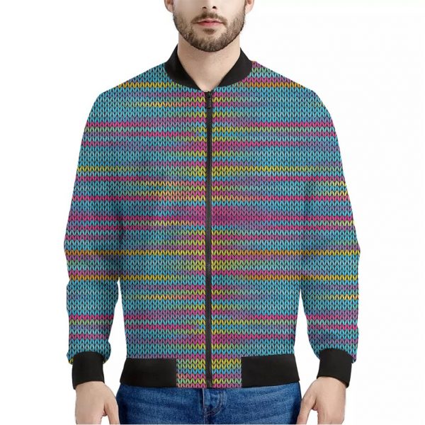 Colorful Knitted Pattern Print Bomber Jacket