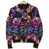 Colorful Leaf Tropical Pattern Print Bomber Jacket