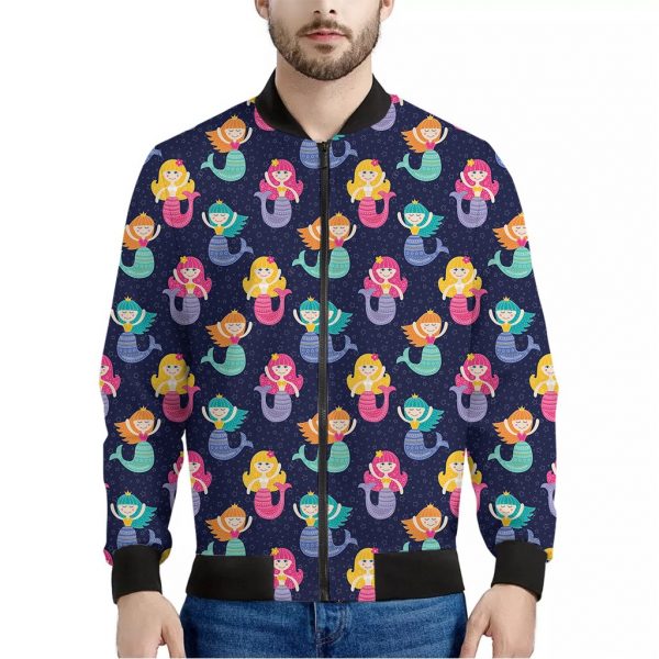 Colorful Mermaid Pattern Print Bomber Jacket
