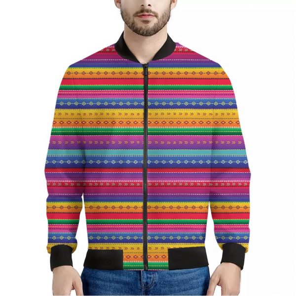 Colorful Mexican Serape Pattern Print Bomber Jacket