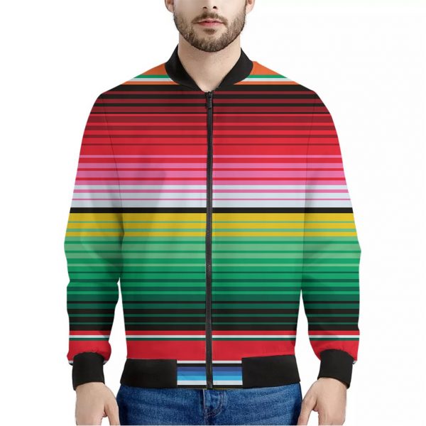 Colorful Mexican Serape Stripe Print Bomber Jacket