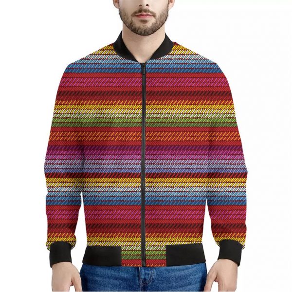 Colorful Mexican Woven Pattern Print Bomber Jacket
