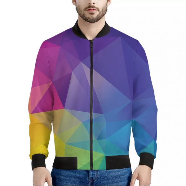 Colorful Polygonal Geometric Print Bomber Jacket