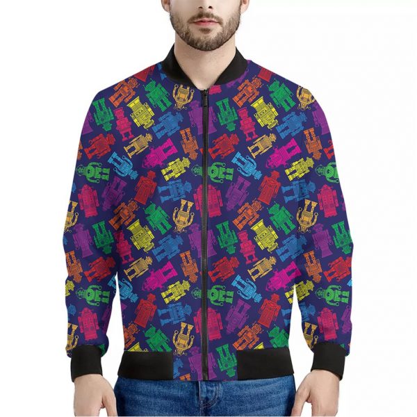 Colorful Robot Pattern Print Bomber Jacket