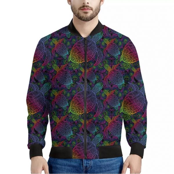 Colorful Sea Turtle Pattern Print Bomber Jacket