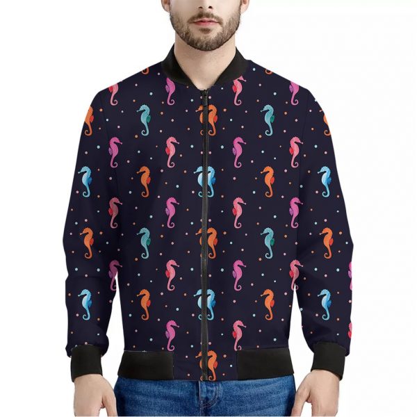 Colorful Seahorse Pattern Print Bomber Jacket