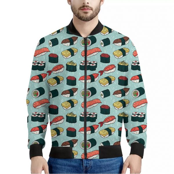 Colorful Sushi And Rolls Pattern Print Bomber Jacket