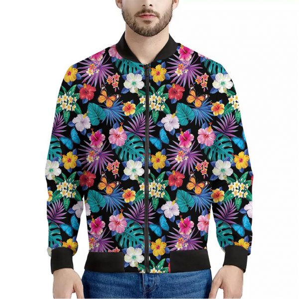 Colorful Tropical Jungle Hawaiian Print Bomber Jacket