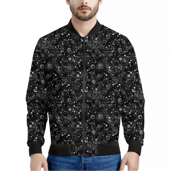 Constellation Galaxy Pattern Print Bomber Jacket