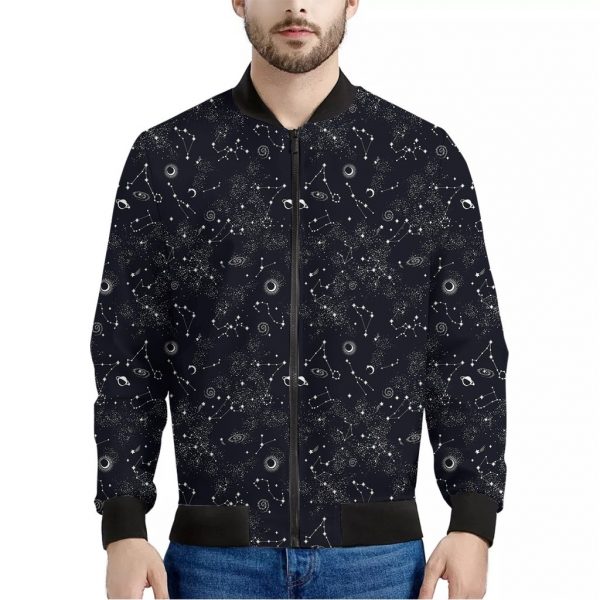 Constellation Space Pattern Print Bomber Jacket