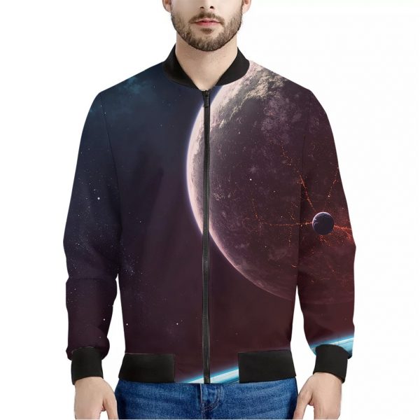 Cosmic Space Print Bomber Jacket