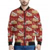 Crane Bird Kimono Pattern Print Bomber Jacket